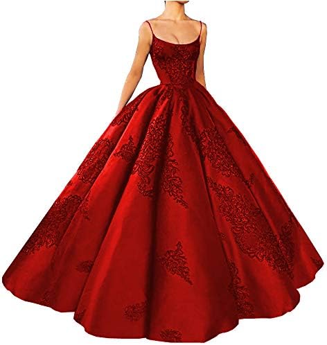 M Bridal Women's Long Embroidery Spaghetti Straps Quinceanera Dresses Ball Gowns