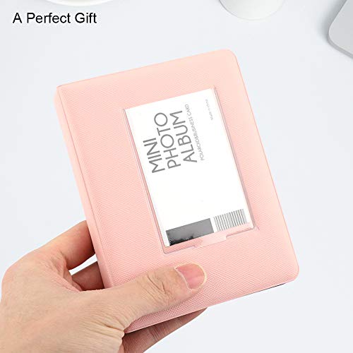 POCREATION Photo Album, 16 Pages Large Capacity 64 Pockets 3 Inch Mini Photo Album Available on Both Sides for 7s/8/25/50s/90 Artwork or Postcards Case Storage(Pink)