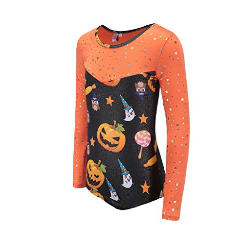 Ukyzddio Dance Loetards for Girls Long Sleeve Sparkle Stars Athletic Gymnastic Leotards Unitards Outfit Orange Size 12