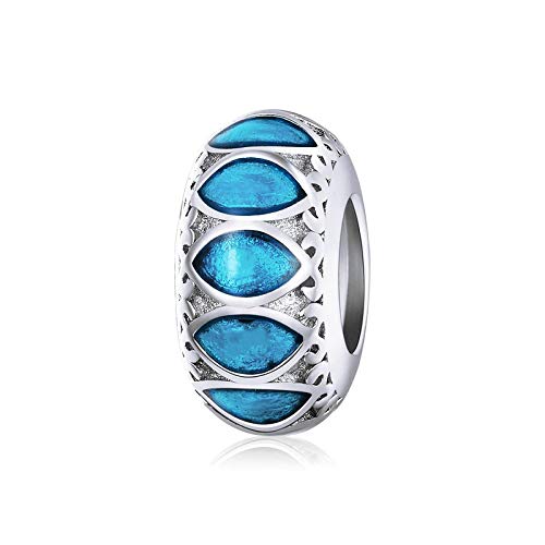 FeatherWish 925 Sterling Silver Blue Enamel Spacer Bead Charm Compatible With Pandora And 3MM Snake Bracelets