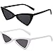 SOJOS Designer Cateye Triangle Sunglasses High Pointed Flat Mirrored Lens SJ2051 with Black Frame/Grey Lens + White Frame/Grey Lens 2 Pairs of Sunglasses