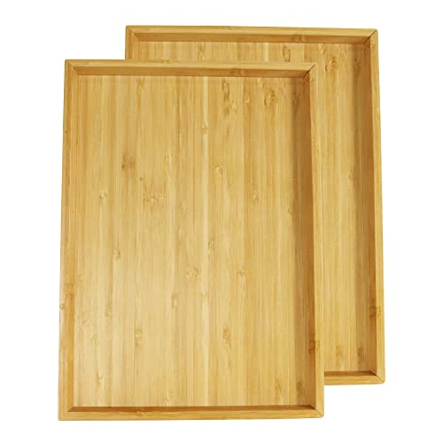 WKWKER 竹製トレイ 2枚セット 角型トレー 浅型 キッチン軽食果物ベッドお盆（ナチュラル）