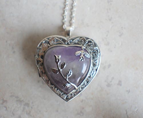 Amethyst and Clear Quartz Crystal Heart Music Box Locket