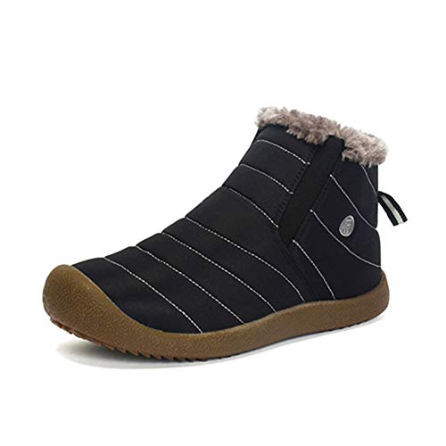 BINSHUN Snow Boots for Men Warm Slip on Ankle Boots Sneakers Shoes Waterproof Anti-Slip Booties Full Fur Lined(black46)