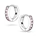 Pink Cubic Zirconia CZ Channel Set Small Huggie Hoop Earrings For Women Simulated Topaz .925 Sterling Silver