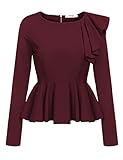 Meaneor Women's Ruffles Peplum Long Sleeve Dressy Blouse Tops (Medium, Wine Red)