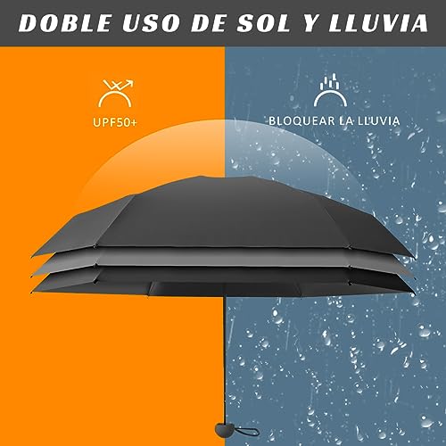 MXCOCO Paraguas de Bolsillo para Lluvia y Sol, Mini Sombrilla Plegable con Protección UV, Resistente al Viento y Lluvia, Ligero y Portátil con Estuche para Llevarlo Diario en Bolsa o Mochila