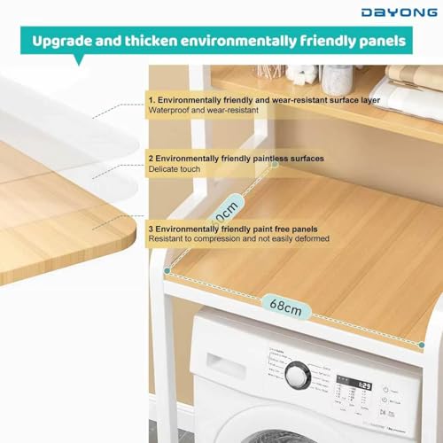 DAYONG Over Washing Machine Storage Rack, 3-Tier Laundry Organiser with Shelves, Bathroom Room Shelf, Shelving Units Clothes Dryers Shelf for Laundry Room, Balcony, Bathroom (White)