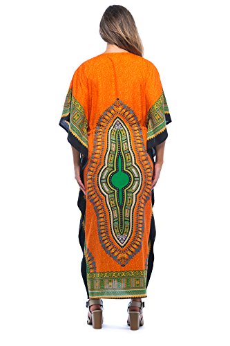 Riviera Sun 21754-ORG-2X-3X Long Dashiki Caftan/Caftans for Women Orange