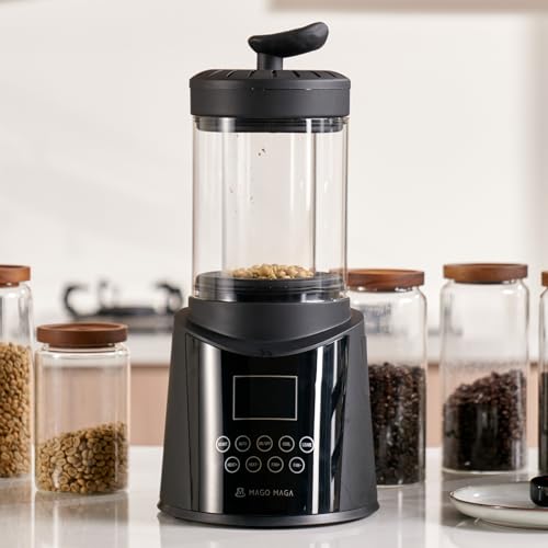MAGO MAGA Smart Home Coffee Bean Roaster, Digital Display Auto and Manual Mode, Capacity 300g Ultra Low Smoke Shell Collection, Clear Display, Auto Cooling