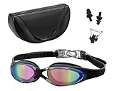 Anti Reflection Swimming Ski Goggles with a Bonus Gift Set of Matching Nose Clip and Ear Plug - Complete Swimming Gear Package - Top Rated by Proffesional Swimmers