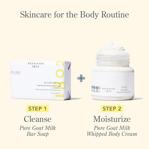Beekman 1802 Whipped Body Cream – Rich Body Butter & Moisturizing Body Cream, Goat Milk Lotion, Shea Butter & Vitamin E, Hydrating Body Moisturizer for Dry Skin - Pure 8 oz