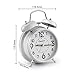 Chelvee 4 Inch Antique Twin Bell Analog Quartz Alarm Clock with Nightlight, Silent Clock Mechanism, Non Ticking, Loud Alarm Bell, Battery Operated. (White)