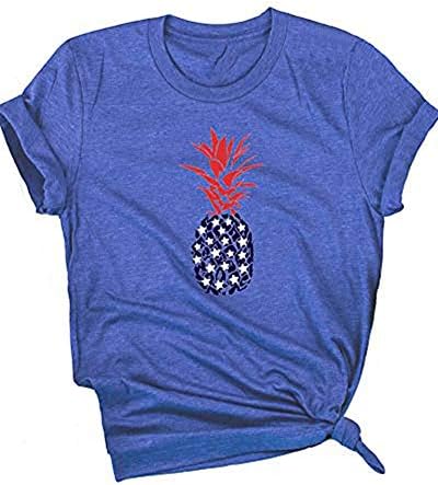 Kauilry Womens Pineapple Printed T Shirt Casual Summer Casual Short Sleeve Graphic Tees Tops Blouse