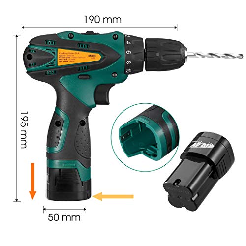 URCERI 14.4V Cordless Electric Drill Kit 2000 mAh Lithium-ion Battery 18+1 Keyless Clutch 2-Speed Driver with LED, Multiple Sockets, Screwdriver & Drill Bits, Magnetic Tip Holder & Flexible Shaft, Yel