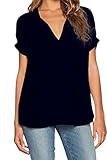 Dearlovers Women Solid V Neck Loose Fitting Chiffon Blouse Top Small Black