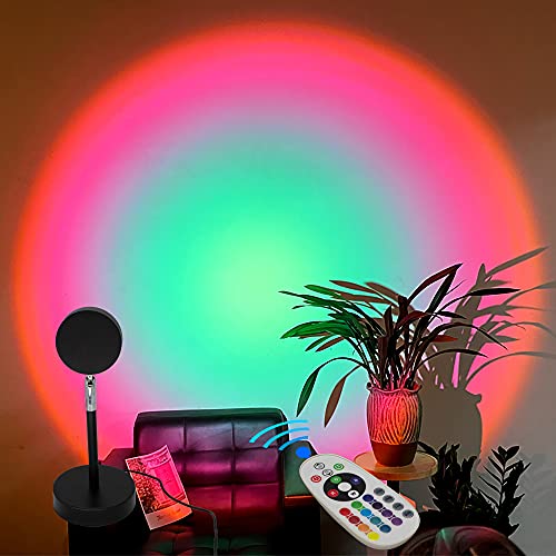 Sunset Projection Lamp - 16 Colors Night-Light Rainbow Sunset Projector Lamp - 180 Degree Romantic Visual USB Sunset Lights - Sunset Projector Floor Lamp with Remote Control for Party Bedroom Decor