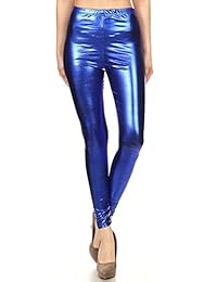 Leggings de piel sintética para dama, aspecto mojado, cintura metálica, pantalones, XL