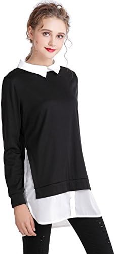 Missactiver Women's Sweatshirt Pullover Layered Twofer Work Shirt Knit Jumper Sweater