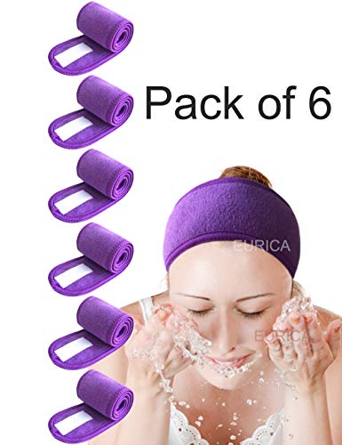Spa Headband Hair Wrap EURICA Sweat Headband Head Wrap Hair Towel Wrap Non-slip Stretchable Washable Makeup Headband for Face Wash Facial Treatment Sport Fits All Purple Pack of 6 - Thumbnail 6