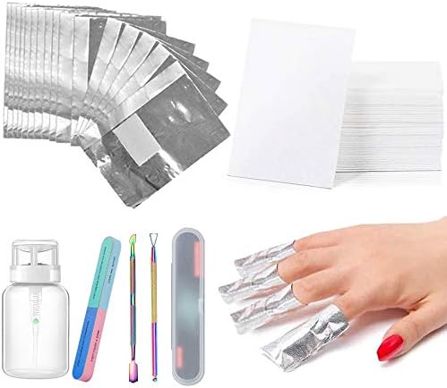 LATTCURE Nail Off Remover Set for Feet/Finger Nail Supplies Gel Nail Acetone Offset Cotton Aluminum Foil with Cotton x 300 Disposable Cotton x 900 Sheets Remover Storage Bottle Nail File with Nail Off Pusher