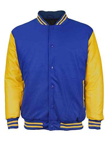 Maximos USA Men's Premium Vintage Baseball Letterman Varsity Jacket (XS, Blue Yellow)