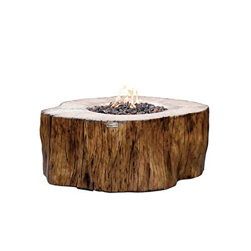 Elementi Manchester 42 x 39 x 17 inches Cast Concrete Natural Gas Fire Table - Redwood Shape Fire Pits & Outdoor Fireplaces - Stainless Steel Burner - Canvas Cover and Lava Rock Included