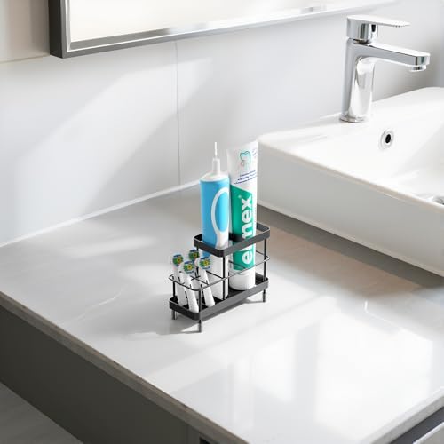 Portacepillos de Dientes para Baño, Portacepillos de Dientes Eléctricos de Acero Inoxidable para Montar en Pared, Porta Cepillo de Dientes para Ducha, Organizador de Baño, 6 Ranuras, Negro