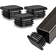Prescott Plastics 2” (50.8mm) Outer Perimeter Ribbed Plastic Hole Caps, Square Black Metal Tubing End Caps, Strong Furniture Leg Inserts, Impact & Weather Resistant, Made in The USA - 20 Pack