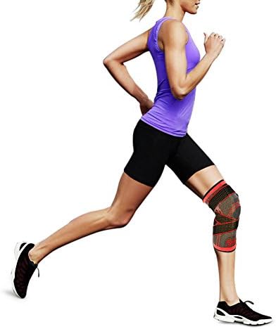 Adjustable Athletics Knee Brace Compression Sleeve by Maskali - Support for all sports - Joint Pain Relief and Improve your Performance-Single Wrap (Large, Red)