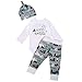 GRNSHTS Baby Boys Girls Outfits 3Pcs Pants Set Mountain Print Romper + Pants + Hat/Headband (70/0-6 Months, Grey)