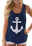 Voguegirl Women Boat Anchor Print Sleeveless Tank Tops Vest Blouse