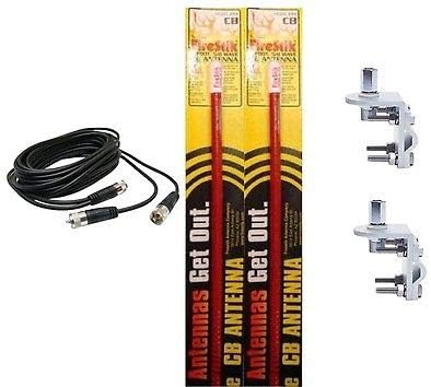 2 Firestik KW2 R 2ft Red CB Antenna - 12ft Dual Coax - Brackets & Stud Kit