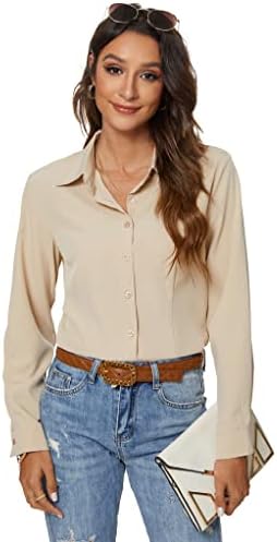 Atnlewhi Womens Long Sleeve Button Down Shirts Simple Work Blouse