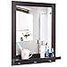 Homfa Bathroom Wall Mirror Vanity Mirror Makeup Mirror Framed Mirror with Shelf and 3 Hanging Hooks Multipurpose for Home, Dark Brown
