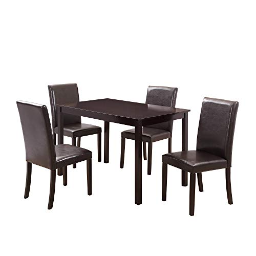 Rhomtree 5 Pieces Dining Set Home Kitchen Table and Chairs Wood Home Dining Room Furniture with 4 Faux Leather Cushioned Chairs Breakfast Furniture (Espresso)