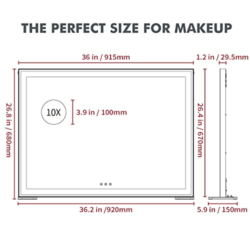 BEAUTME Makeup Mirror with Lighting, Large Hollywood Mirror with Light Cosmetic with Magnifier 10x Wall/Table Mirror (91.5x67cm)