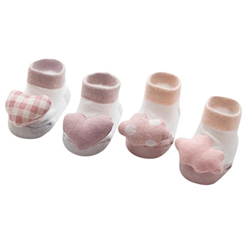 2PACK Newborn Baby Grils Boy Socks Cotton Sock Winter Warm Ankle Socks (6M, Pink)