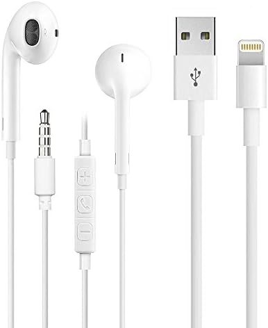 Premium In-Ear Headphone Built in Mic and Remote for iPhone iPod iPad and other 3.5mm jack devices with 6FT/2M iPhone Lightning to USB Cable