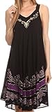 Sakkas 16605 - Gasha Sleeveless Mid Length Caftan Dress With Embroidery Details and V Neck - Black/Purple - OS