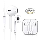 2-Pack Premium Earphones In-Ear Earbuds Headphones with Stereo Mic&Remote Control for iPhone iPad iPod Samsung Galaxy and More Android Smartphones Compatible With 3.5 mm Headphone Earpods White