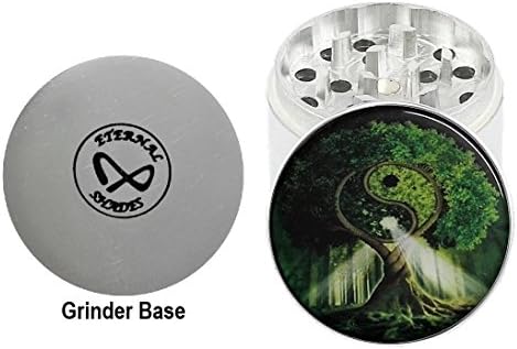 Ying Yang Tree of Life - 2.0" 4 Layer Aluminum Herb Spice Grinder (with Pollen Screen) - Top Covered with Clear Doming