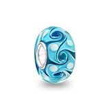Blue glass Swirl 925 Silver Murano glass Lampwork Bead Charm