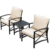 LOKATSE HOME 3 Piece Patio Conversation Set Outdoor Furniture with Coffee Table, Chair, Khaki