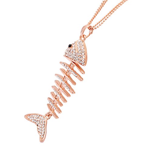 Crystal Funky Fishbone Pendant Necklace 