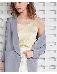 Wantschun Camisola de satén de seda para mujer, chaleco liso con tiras, camiseta sin mangas, cuello en V, correa de espagueti