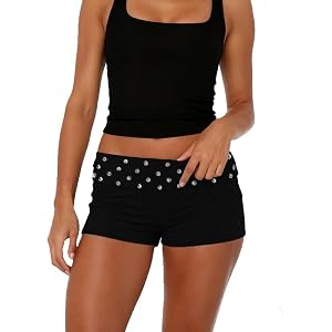 Women Y2K Fold Over Micro Shorts Rave Studded Low Rise Mini Shorts Going Out Goth Skinny Bottoms