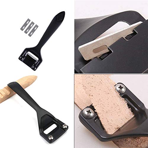 PLANTIONAL Metal Leather Skiver Set, 5 Kinds of Leather Working Tool with 6 Pieces Sharp Skiver, Safety Beveler DIY Cutting Tool Kits for Craft Making