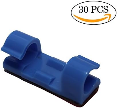 Transparent double Self-Adhesive Cable Clips Organizer Drop Wire Holder Cord Management Pack of 30 (Blue)
