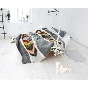 Heavy Wool Throw Blanket With Colorful Cunky Yarn Sofa Couch Bed Cover Warm Decorative Plaid Home Decor